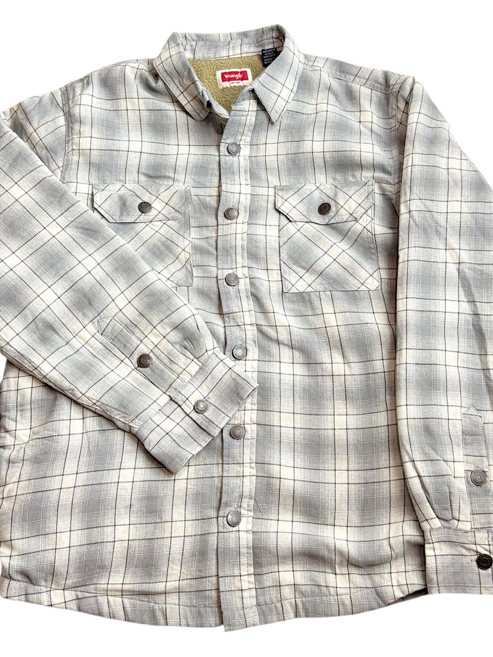 Wrangler Fleece Lined Plaid Shirt Jacket Gray Shacket Mens 2XL XXL Workwear